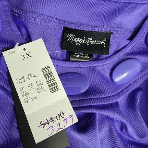 Maggie Barnes Top Plus Size 3X 26/28W Scoop Neck Short Sleeve Stretch Purple NWT - Picture 5 of 7